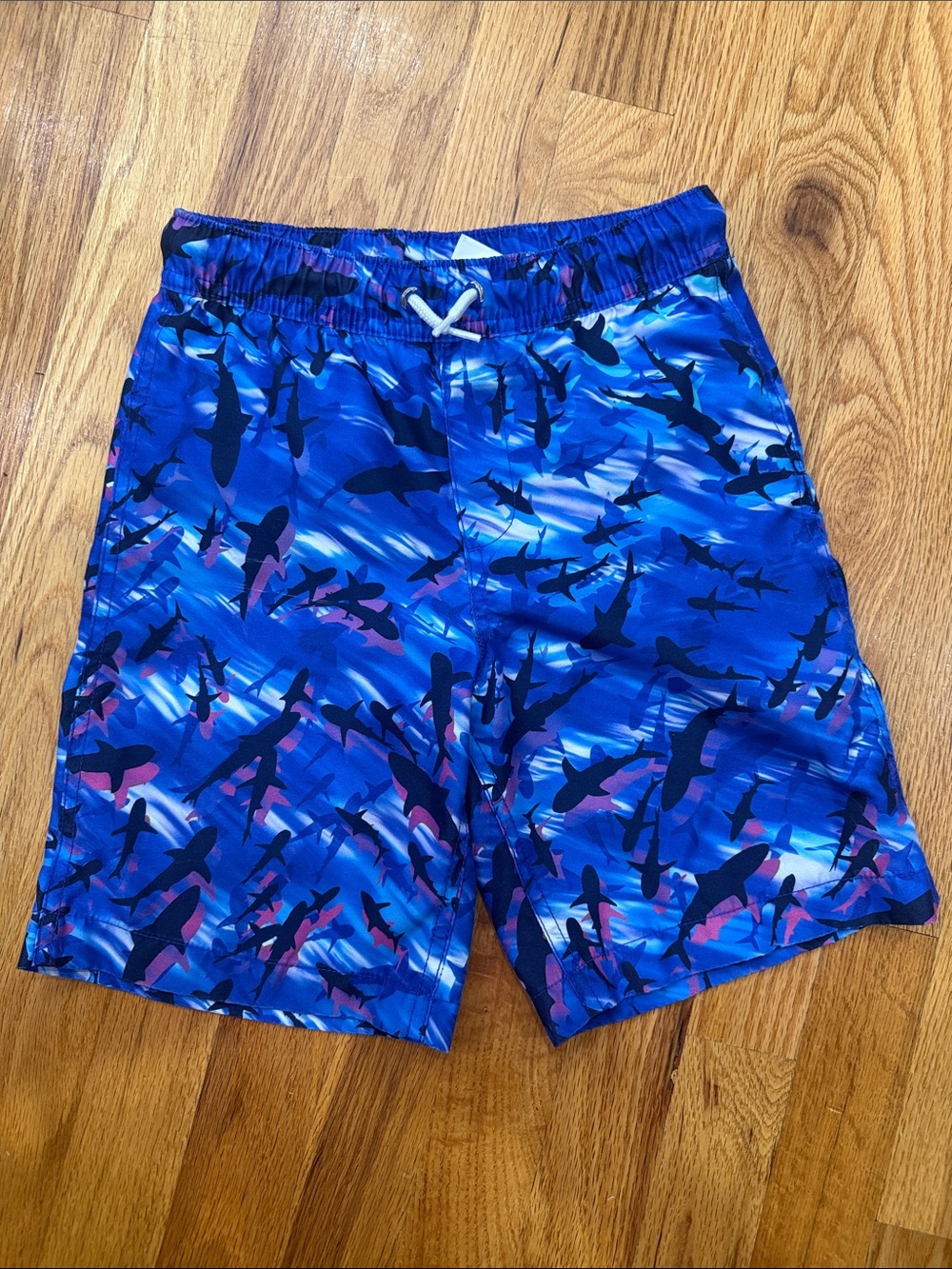 Lands' End Blue Shark-Print Swim Trunks Boys Size Medium-8